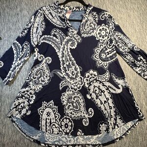Chic Navy and White Paisley Tunic